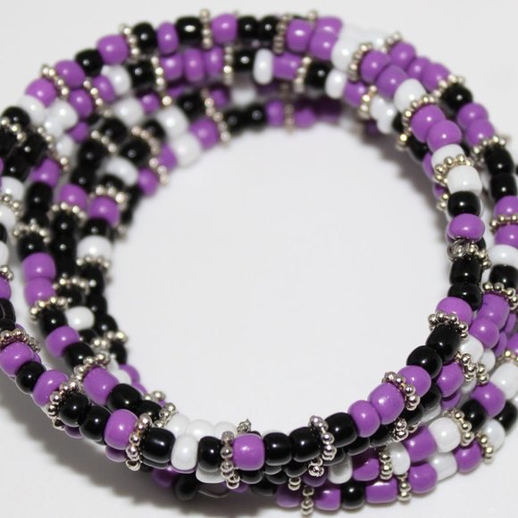 Purple Black White & Silver Memory/Wrap Bracelet - Picture 3 of 3